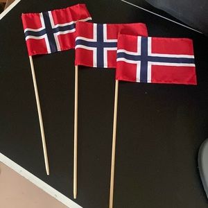 3 Norway flags on wooden sticks